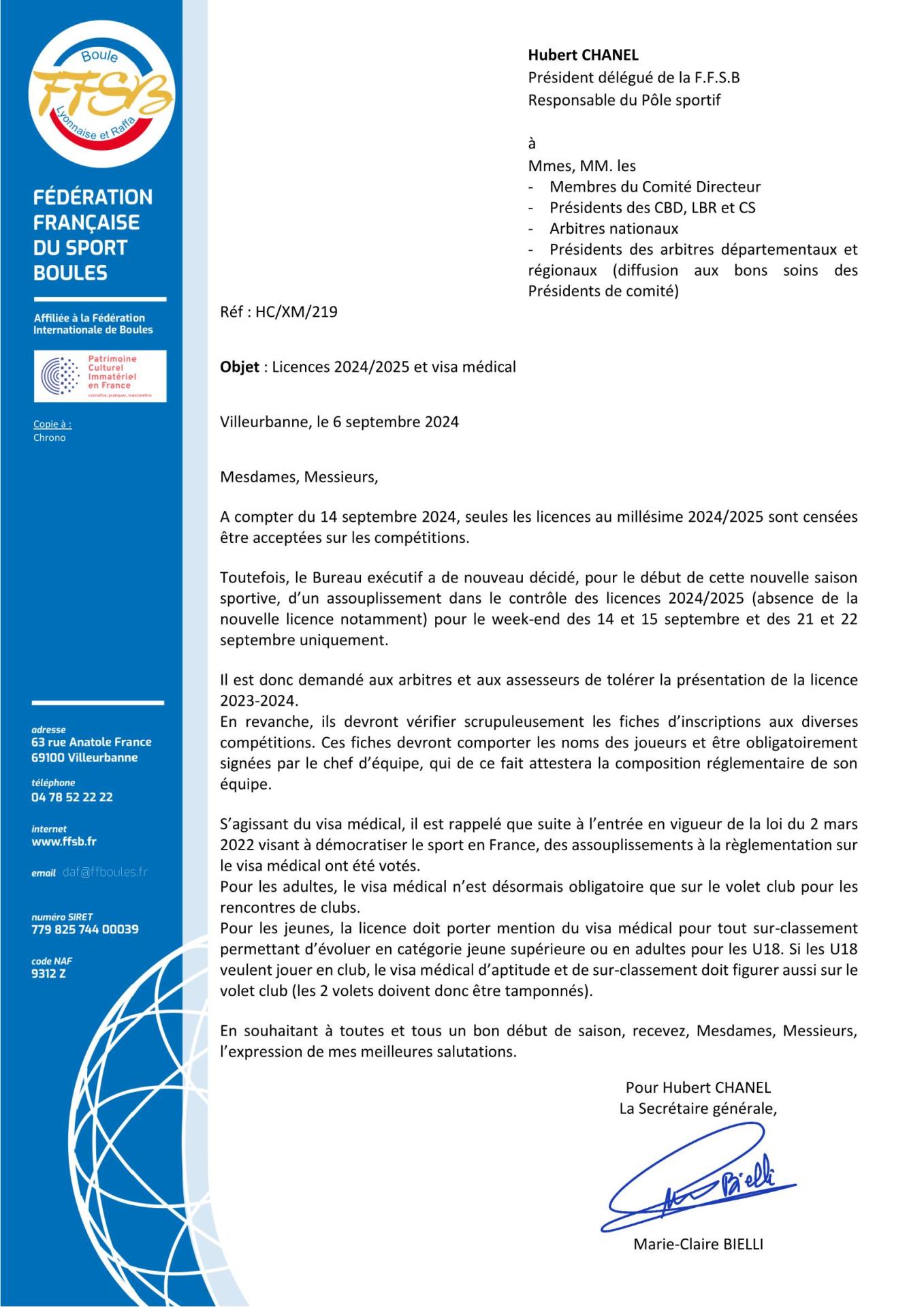 Tolérance licences 2024/2025