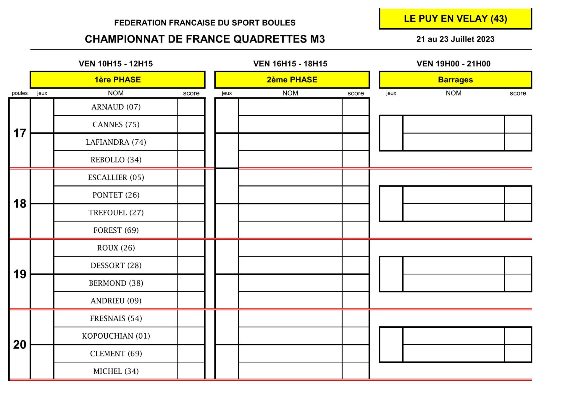 Tirage Quadr. Champ. de France M3