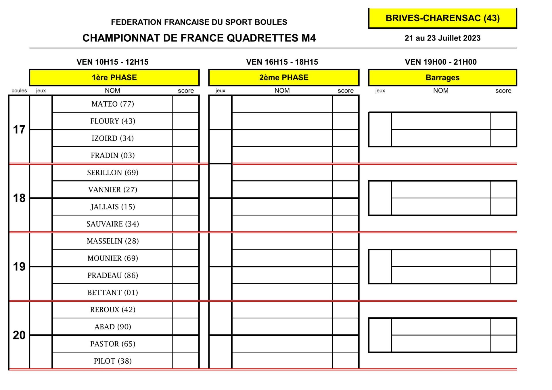 Tirage Quadr. Champ. de France M4